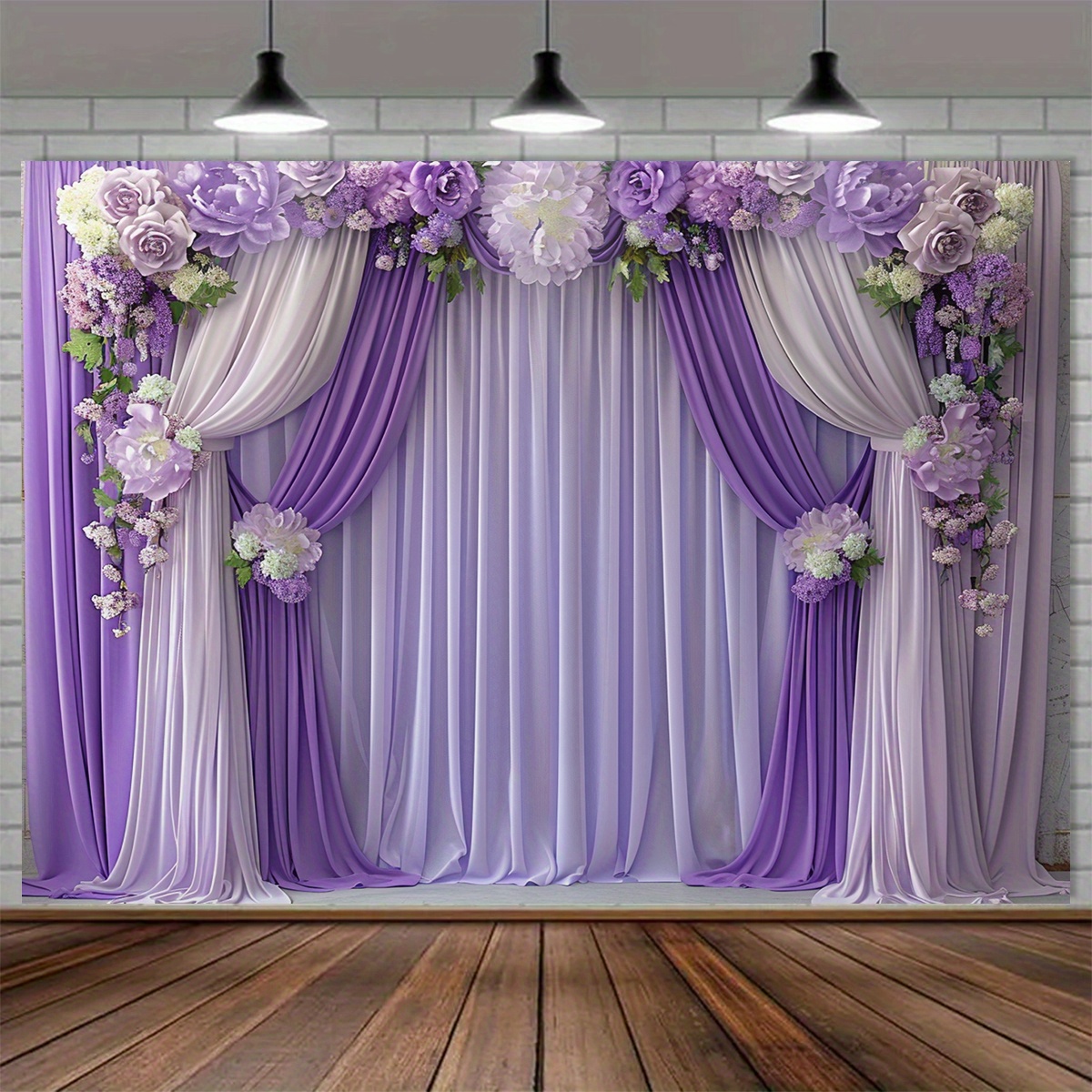 

1pc Dreamy Purple Floral Curtain Backdrop For Weddings And Events - Polyester Backdrop, Universal Spring To Fall Party Decor - Ideal For Entryway And Room Enhancement, No Electricity Needed