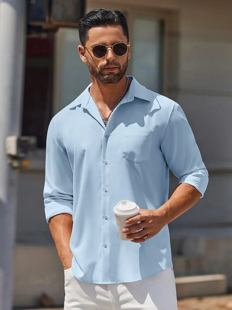 men long sleeve button shirt fit dress shirt collar button - Temu men long sleeve button shirt fit dress shirt collar button - Temu