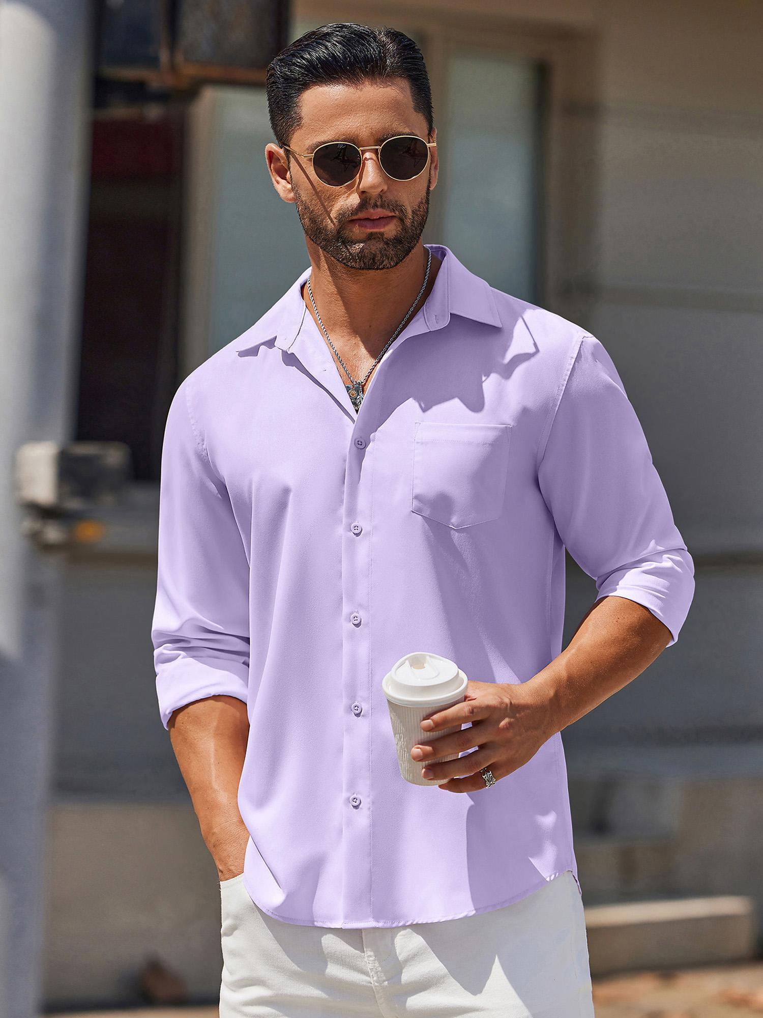 men long sleeve button shirt fit dress shirt collar button - Temu