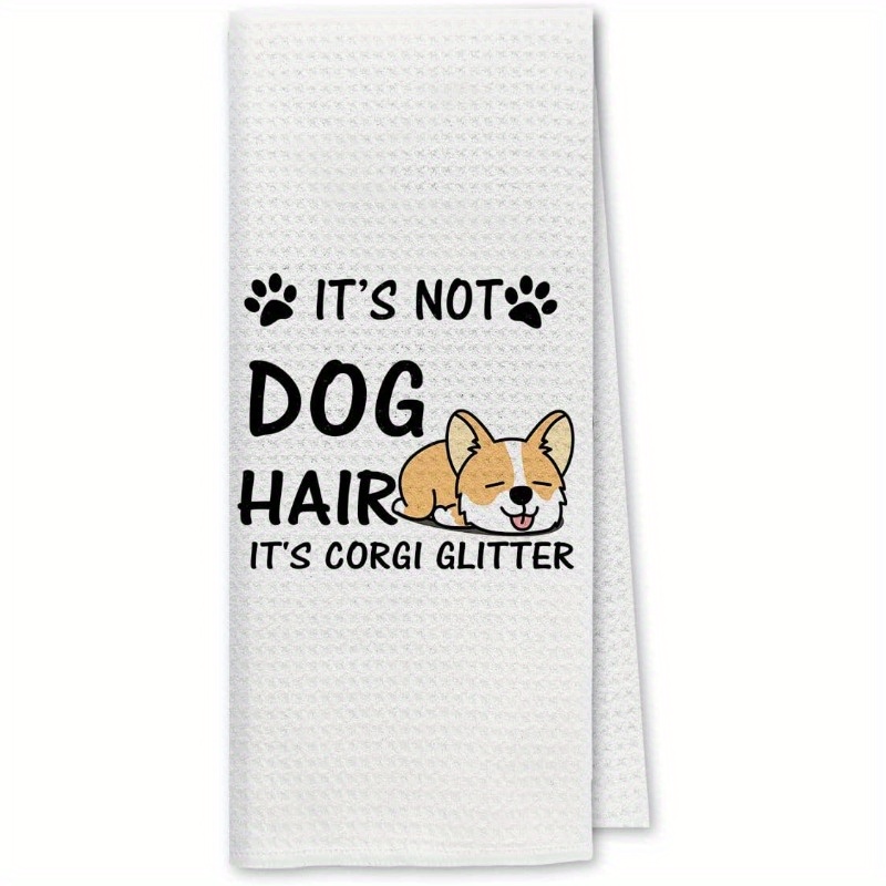 

1pc Humorous Corgi Glitter Kitchen Towel - Soft Woven Polyester Blend Dish Cloth, Animal Theme, Modern Style, Absorbent & Machine Washable Hand Towel For Dog Lovers, 18x26" Oblong Shape