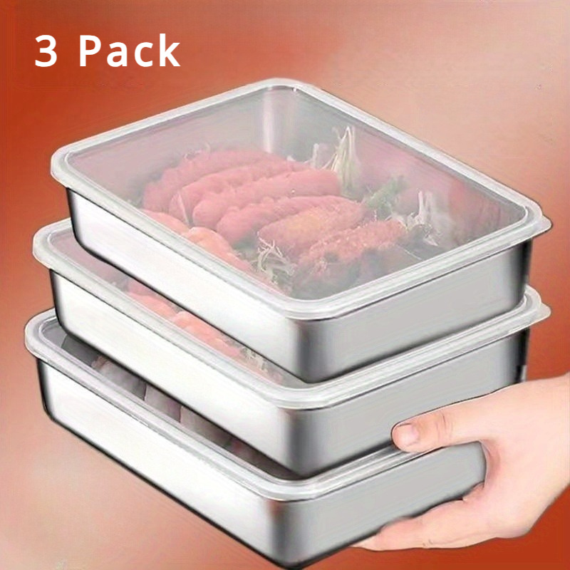 

[customer ] 3pcs Stainless Steel Candy Plates With - Refrigerator Storage Containers For Steaming, Grilling, And Fruit Serving