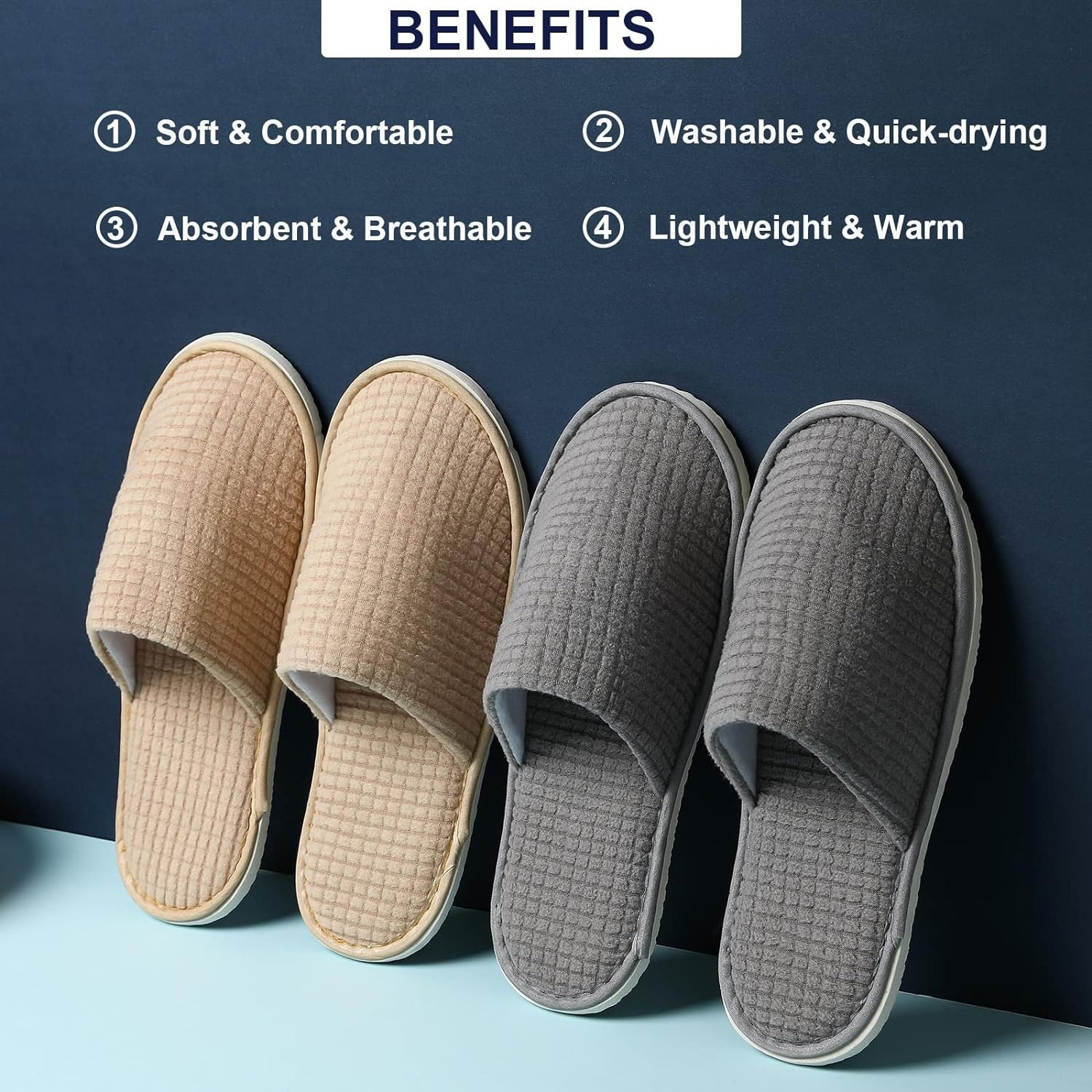 

6 Pairs Cotton Slippers, Soft & Comfortable, Washable Quick-dry, Absorbent Breathable, Non-electric Lightweight Slippers For Spa, Hotel, Guest, Travel, Bedroom