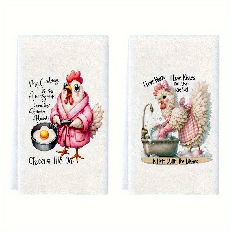 

2-pack Humorous Chicken Cartoon Kitchen Towels, Super Soft Polyester Blend, Woven Dish Cloths, Modern Style, Machine Washable, 18x26 Oblong Hand/dish Towels For Cooking & Home Decor