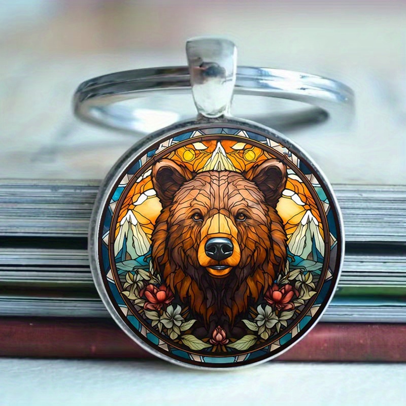 

Brown Bear Picture Glass Keychain, Halloween, Christmas Eve, Thanksgiving Gifts For