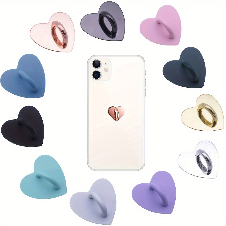 

1pc Heart-shaped Aluminum Alloy Adhesive Phone Charm Holder In Assorted Colors With - Compatible With Most Phone Cases, Rings And Straps, Phone Grip