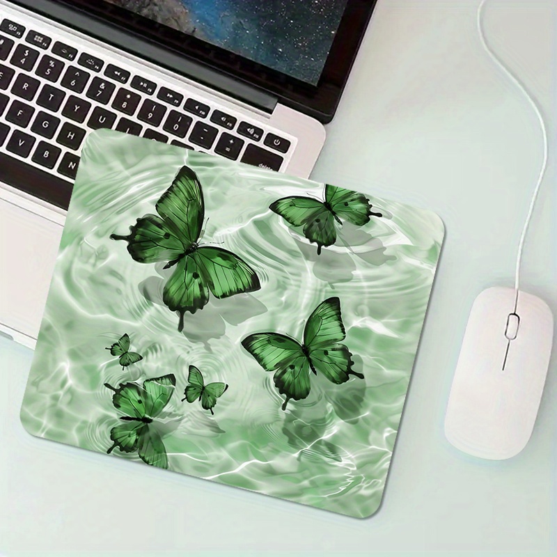 

1pc Floating Butterfly Print Anti-slip Rubber Mouse Pad, Portable Square Desk Mat For Office And Home Use, Computer And Laptop Accessory