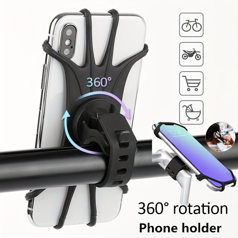 TEMU 360° Rotatable Silicone Phone Holder For Bikes & Strollers - , Handlebar Mount