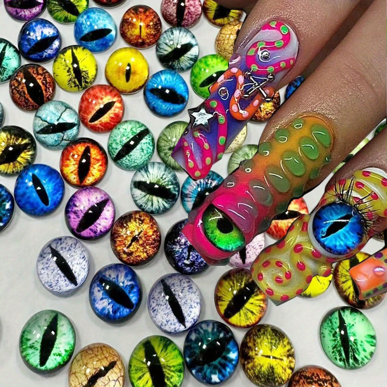 

40pcs 3d Animal Eye Nail Charms - Y2k Acrylic Cabochons For Diy Manicure, Assorted Styles, Nail Art Accessories