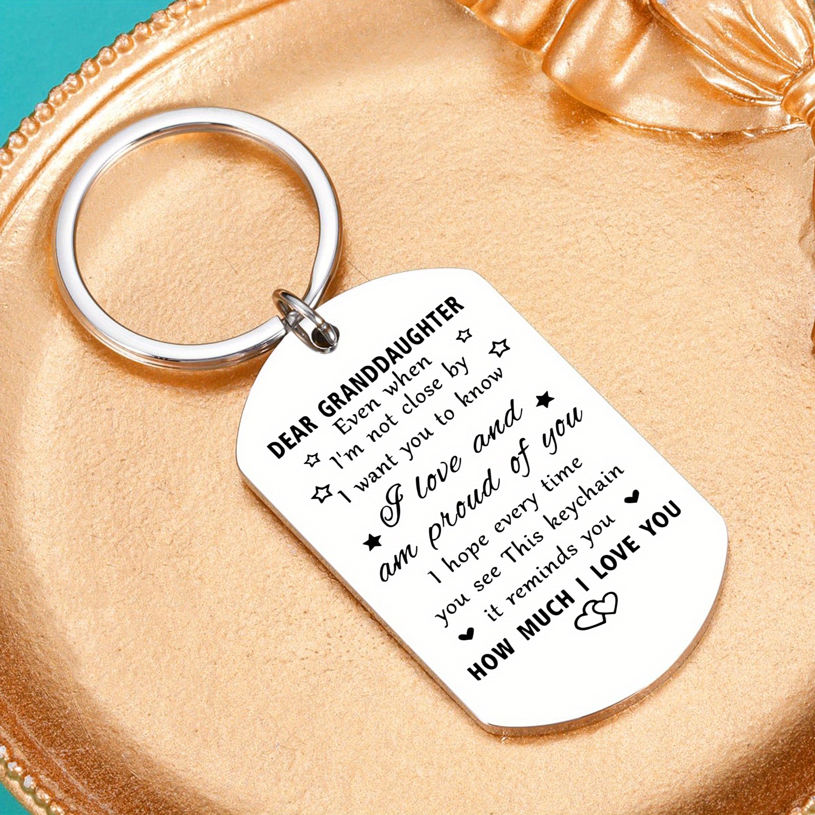 

Steel Granddaughter Keychain - Inspirational & Engraved , Adult & Teen Christmas , Metal Keyring , 14+ Age , No Required