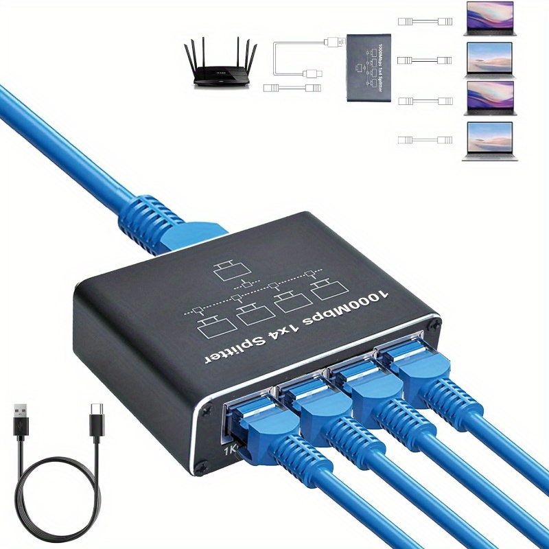 

1000mbps Network Splitter Adapter , 1 To 4 Out Ethernet Cable Lan Internet Splitter With Usb Power Cable, Supports 4 Devices Working Simultaneously 309021738