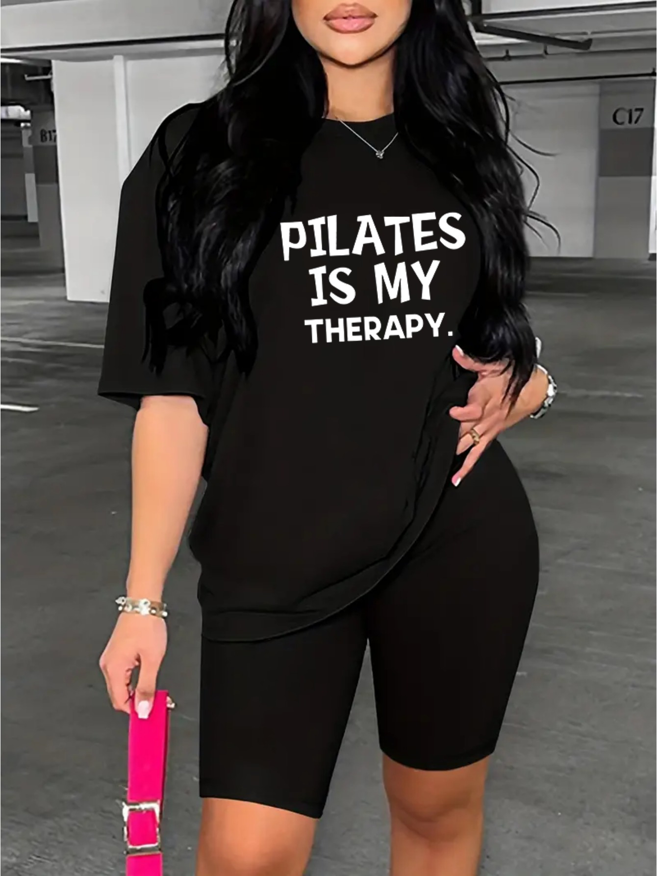 pilates therapie letter print zweiteiliges set kurzarm t Temu