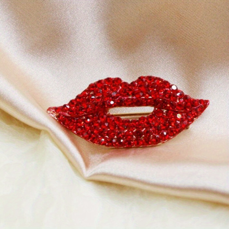 

2pcs Red Lip Brooch Rhinestones - For Women's Clothing, For Dresses & Sweaters