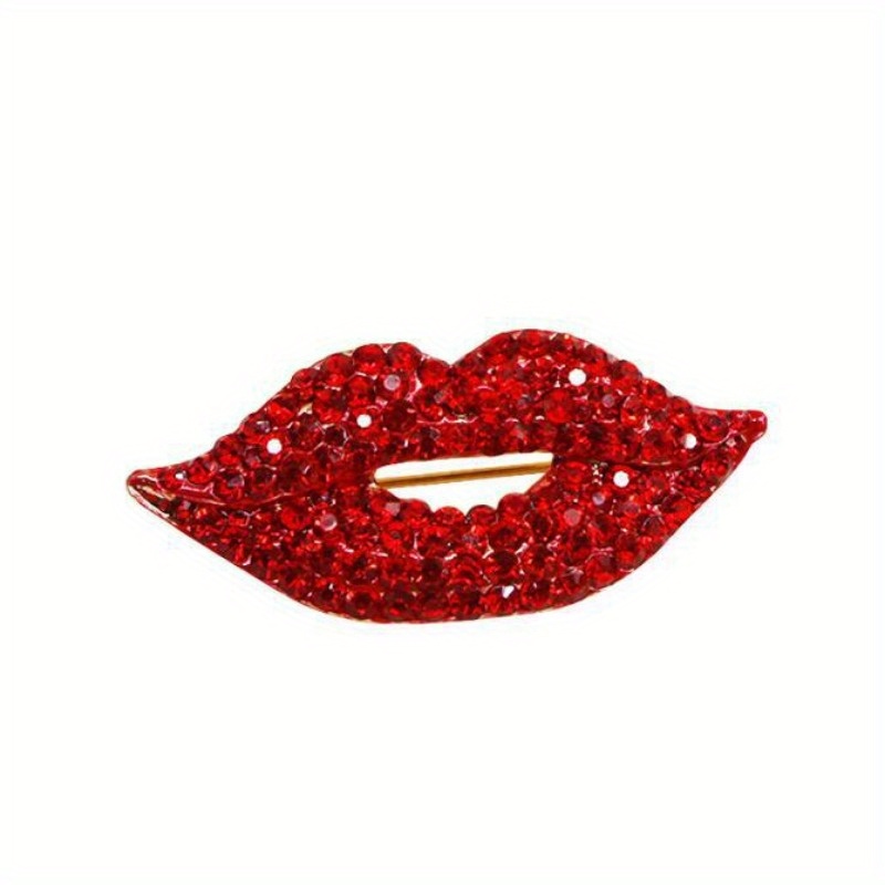 2 pcs sexy red lip brooch fashionable full of diamonds high     corsage details 1