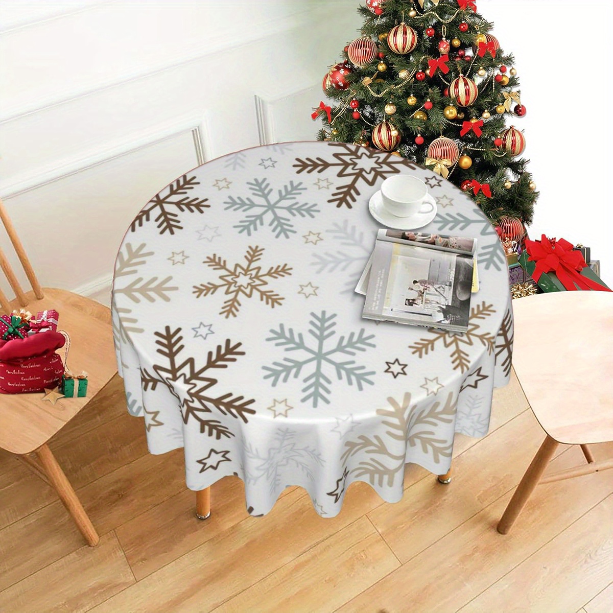 

1pc Round Tablecloth - Stain-resistant, Washable Polyester, Christmas & Holiday Parties, Home Kitchen Decor