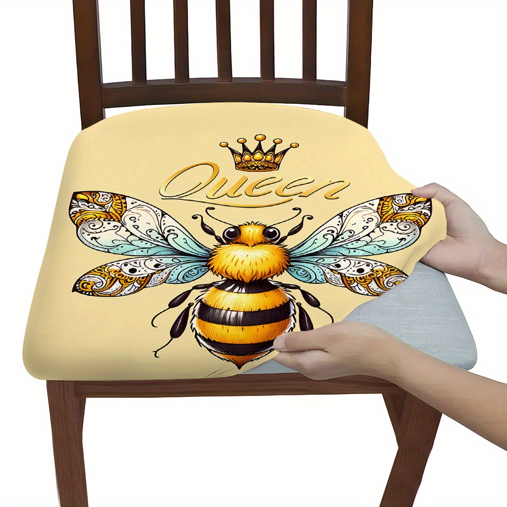 

Washable Polyester Bee Print Elastic Chair Pads - 2/4/6 Pack Stretch Slipcovers For Dining Room, Office, Wedding, Hotel, Banquet, Home Decor - Comfortable, Dustproof, And Removable Seating Covers