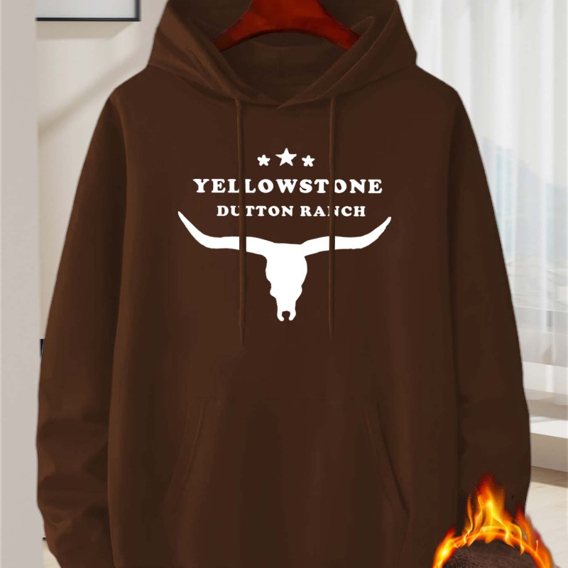 

Yellowstone Print, Men's Drawstring Sweatshirt Hoodies, Men's Comfy Casual Pullover Long Sleeve Hoodies With Kangaroo Pocket For Daily And Sport Wear