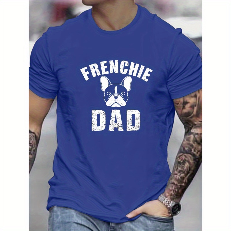 

Mustache Frenchie Dad Print T-shirt - Casual Short Sleeve Tee For Men - Summer Wear - Adult Size - Polyester Material - Regular Fit - Geometric Pattern - Crew Neck