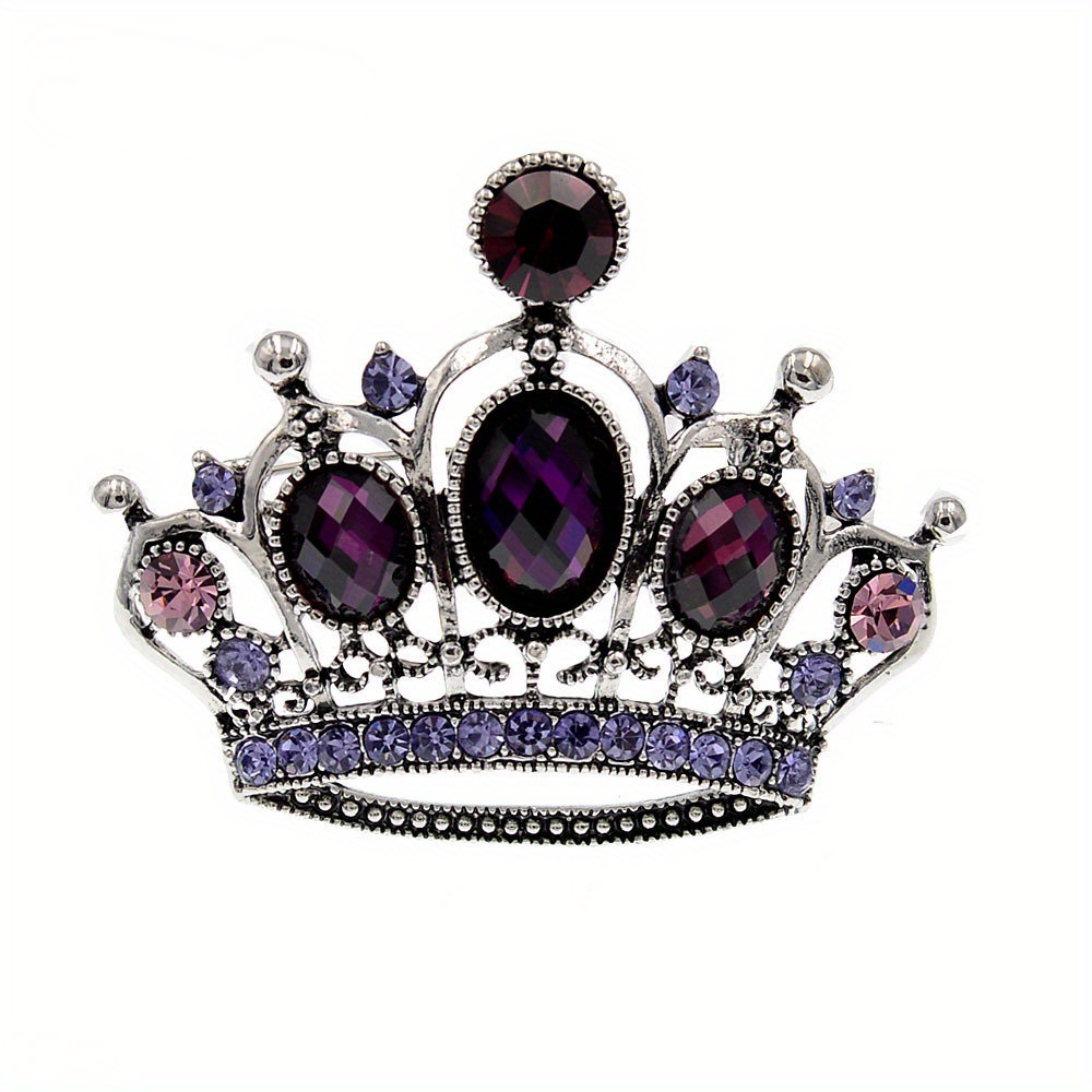 E-shop Exquisite Lila Kronen-Brosche für Damen Herren, Elegantes Strass-Tiara-Corsage, Trendiges Neujahrsgeschenk, Schmuck-Anstecker