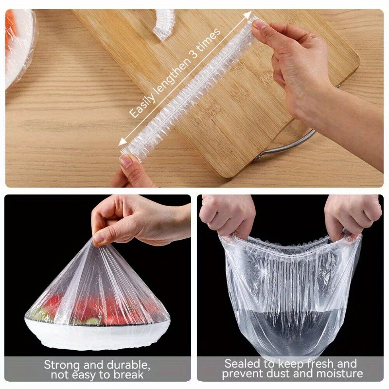 100pcs elastic food covers disposable plastic wrap bags for freshness preservation ideal for kitchen restaurant use details 0