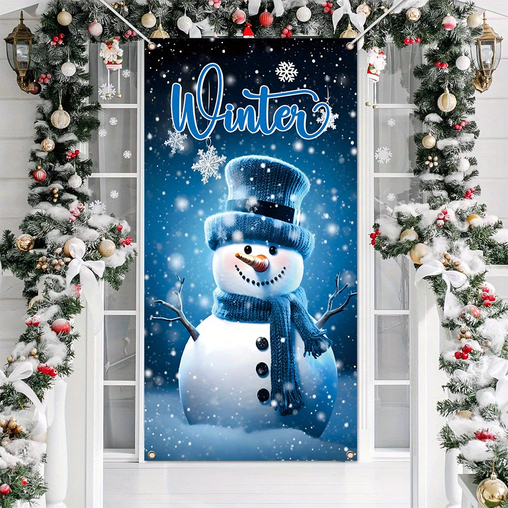 

Winter Snowman Door Banner - Multipurpose Polyester Hanging Sign, No Electricity Required, Ideal For Christmas And New Year Carnivals, Indoor And Outdoor Home Mural Decor, Pack Of 1