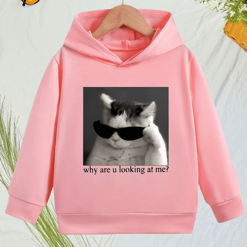 

Children's Hoodie Fashion Hooded Sweatshirt Casual Comfortable Soft Autumn Winter Loose Comfortable Girls Top Fashion Cool Cat Print
