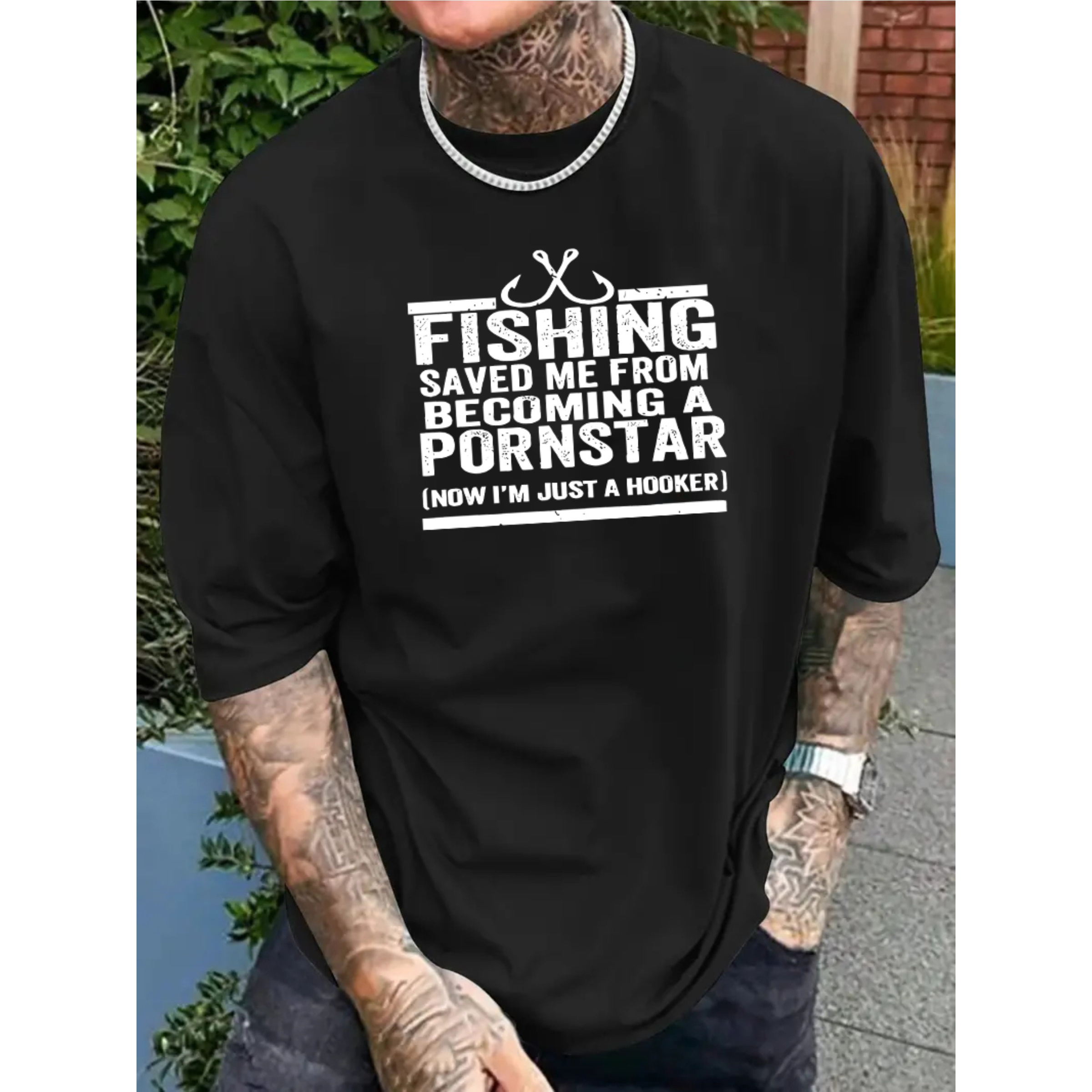 

Fishing Saved Me Print Men's Short Sleeve T-shirt Casual Fashion Tea For Outdoor Sports And Leisure