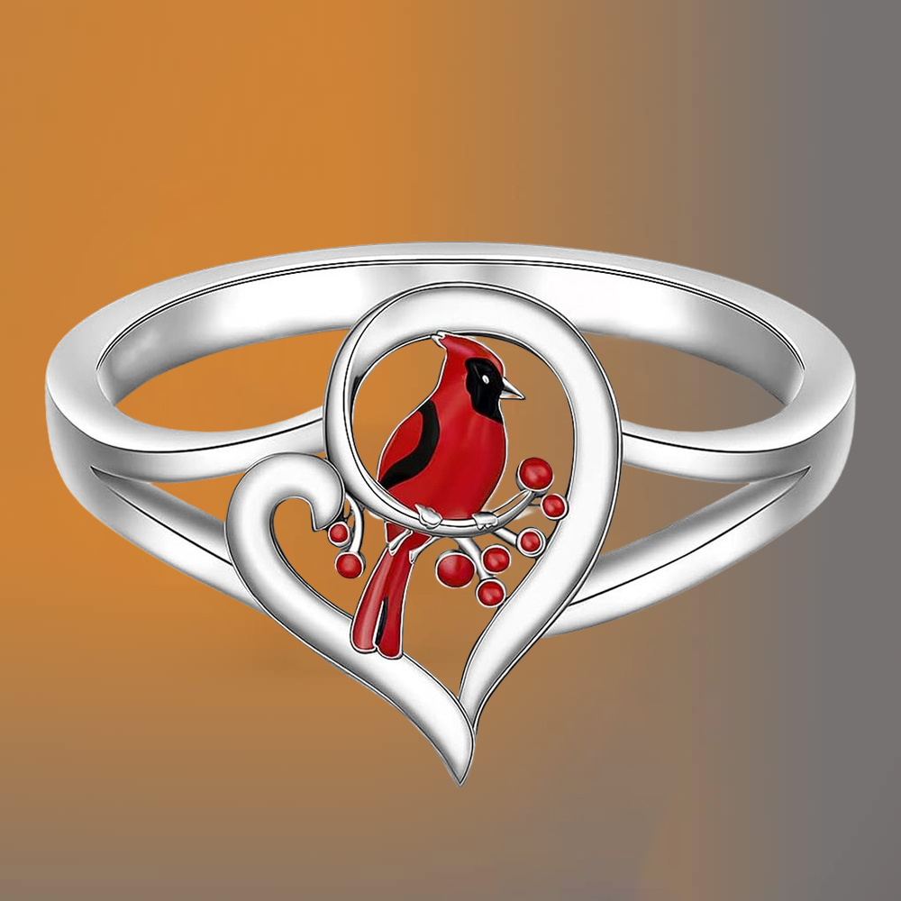 TEMU A Single Stylish Red Bird Ring That Symbolizes The Presence Of Angels, Serving As A Memorial Gift For Grieving The Loss Of A , Featuring Bird-themed Jewelry., For Teenager, For Teenager