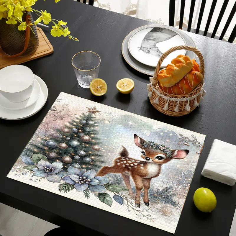 

Festive Christmas Deer Placemat - High Quality, Reinforced Stitching, Machine Washable, 42cm X 32cm, Perfect For Holiday Meals