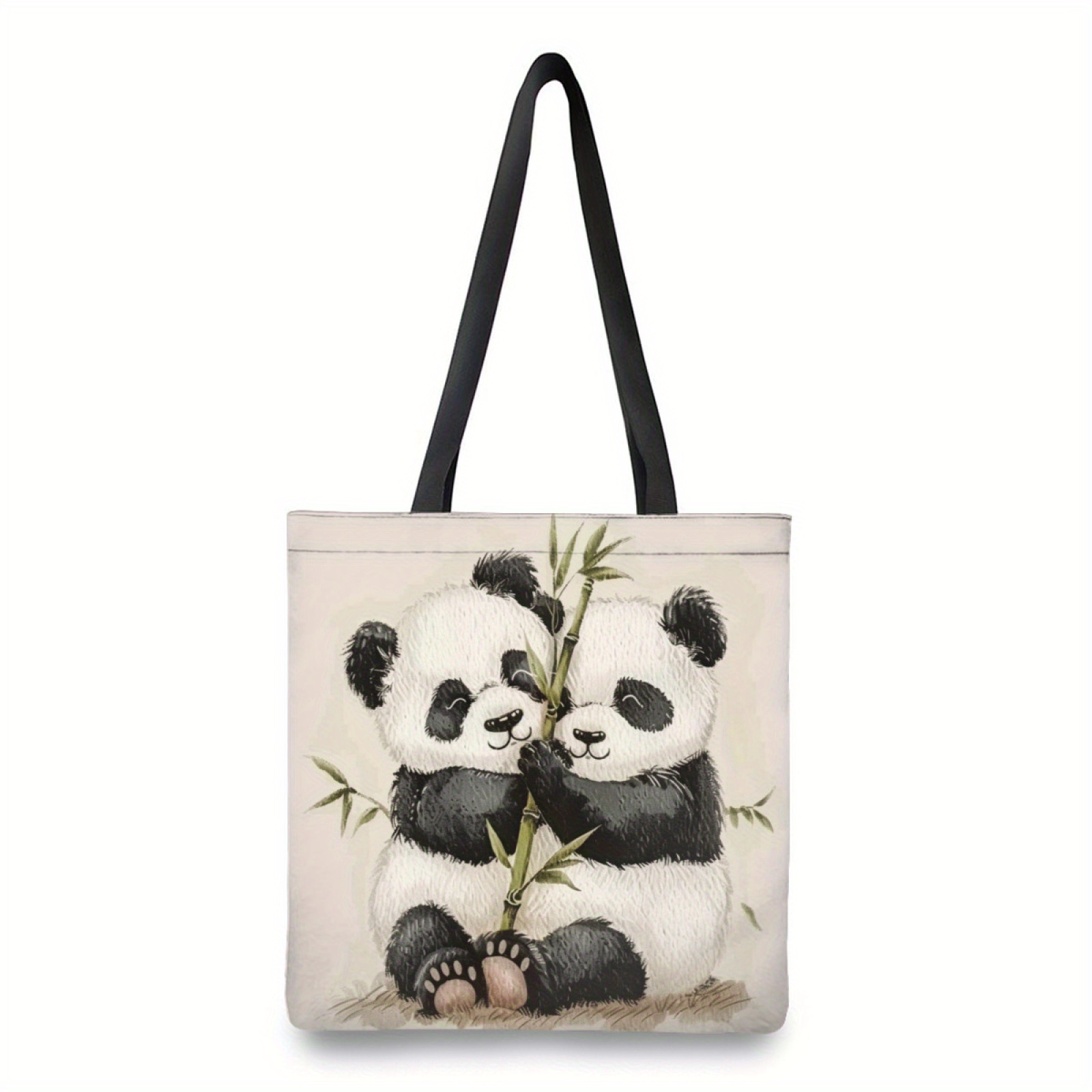 

Chic Panda Print Canvas Tote Bag - Spacious & Durable Shoulder Handbag For Shopping, Travel & Beach