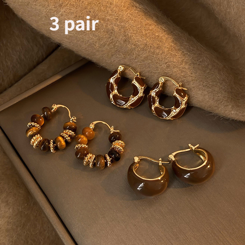 

Boucles d'oreilles en pierre inspirées du vintage pour femmes, 3 paires - Cuffrets de mode rétro chic, pas de mosaïque, , bijou personnalisé élégant pour les 14 ans et plus