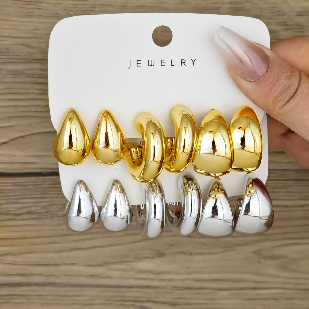 

6pcs Elegant & Fashion Earrings, Teardrop Bean Design