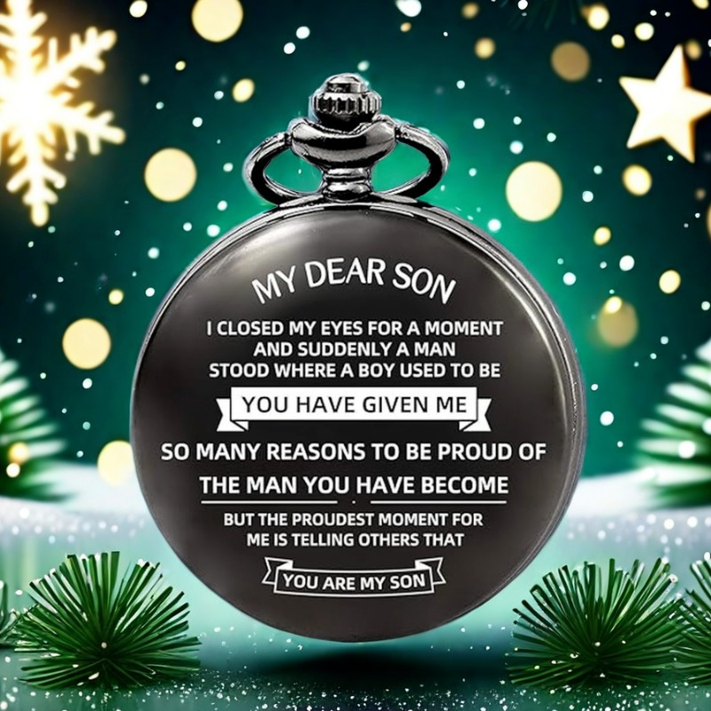 TEMU My Black Quartz Pocket Watch Durable Arabic Dial Chain Pendant Present For Christmas New Year Birthday Gift Suitable For Teen.