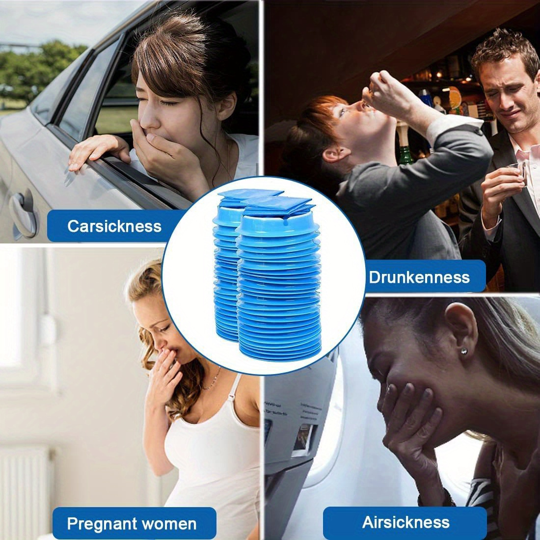 10pcs Disposable Vomit Bags for Pregnancy, Car Sickness, and Outdoor Use - Portable, Foldable, Multi-Purpose Plastic Bags with Measurement Markings (ml/oz) - Blue, Car Travel Bags | Foldable Design | Durable Vomit Bag, Vomit Bags Disposable