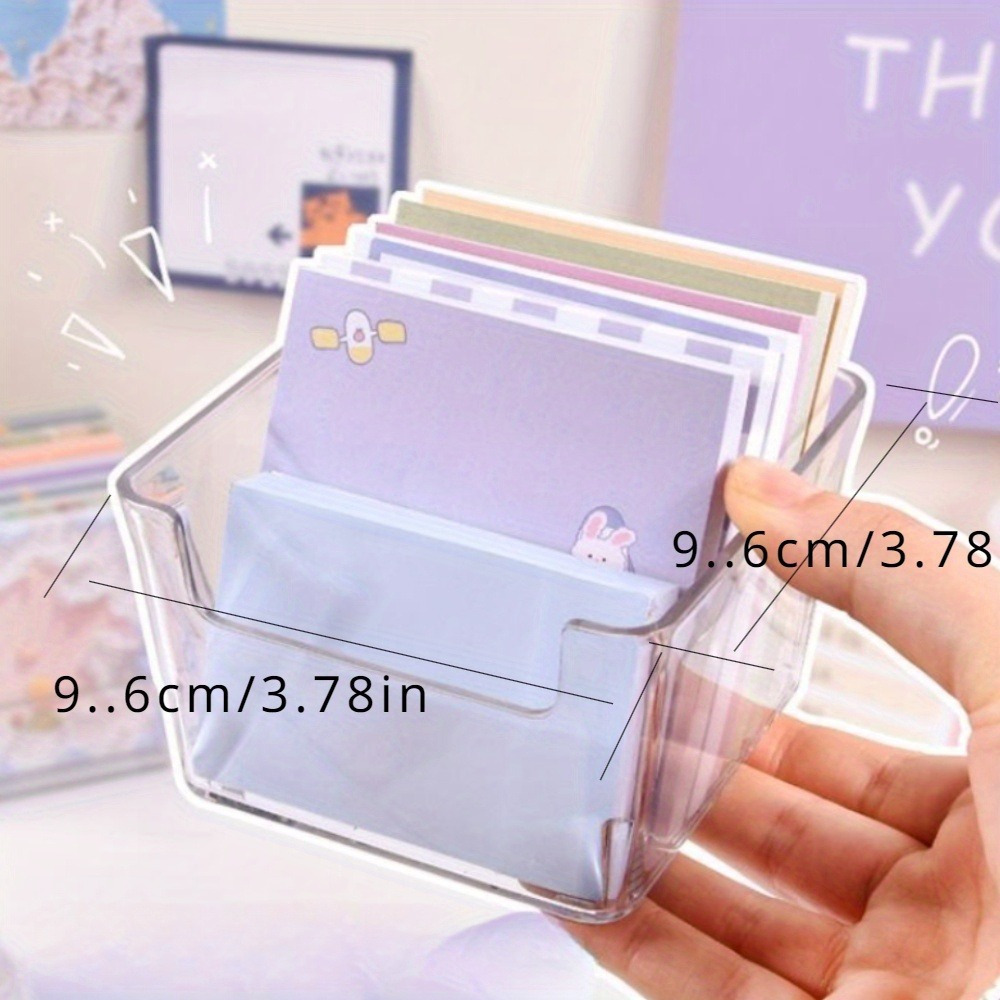 

1pc Clear Acrylic Desktop Organizer - Note Storage Box With Easy Pocket, Stationery & Office Supplies, 3.78" W X 3.78" H, Office Accessory|decorative Storage| Design, Cute Office Supplies