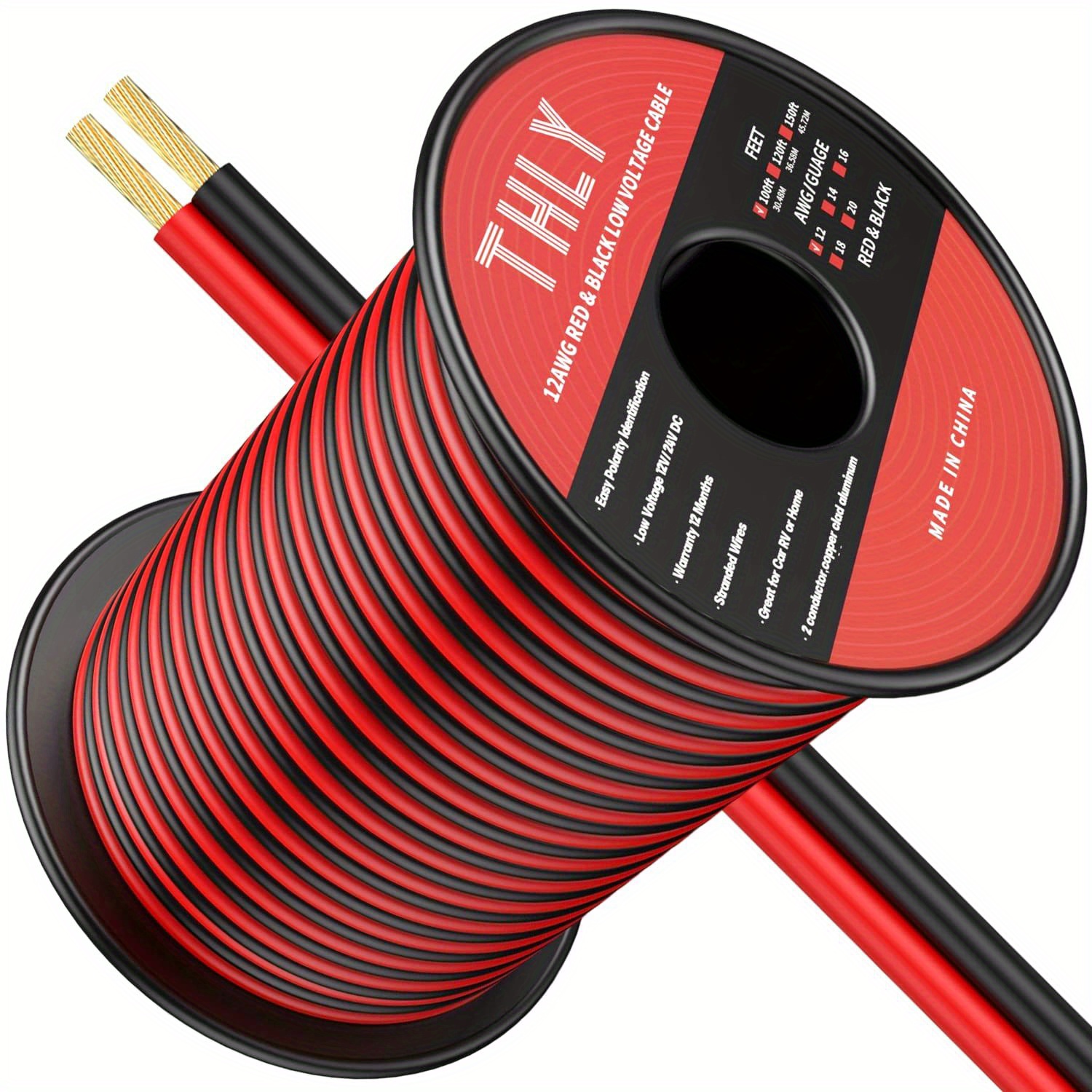 12/2 AWG Marine Grade Tinned Copper Wire - Flat Red & Yellow Boat Cable (Sold By Length)