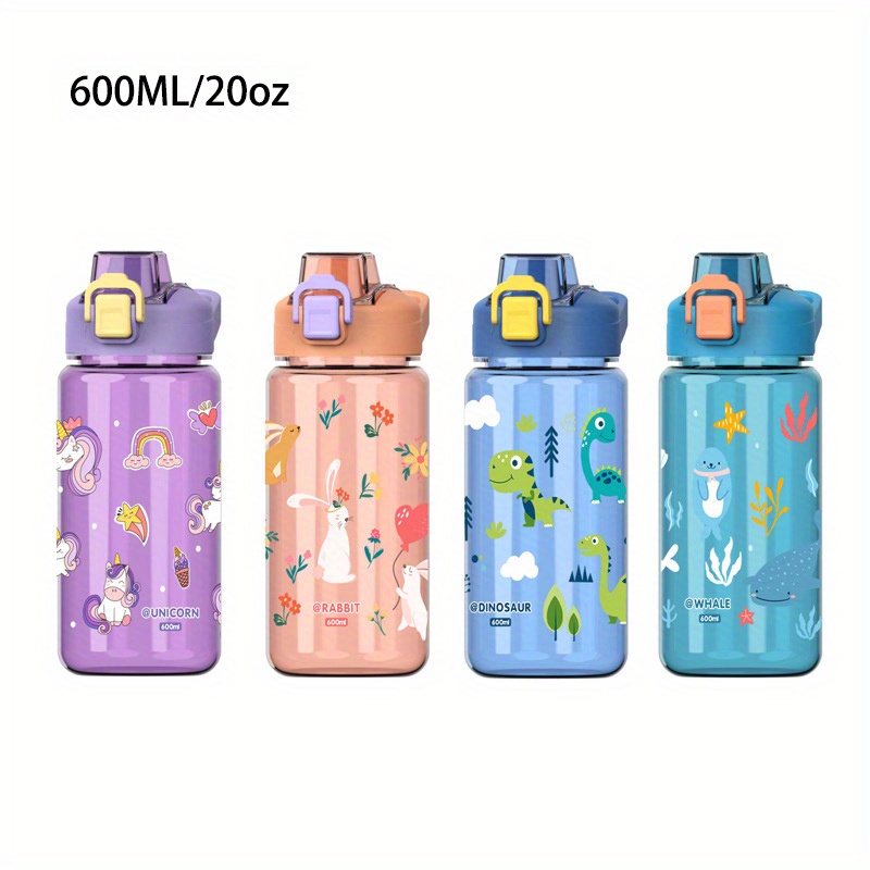 

1pc 20.29oz Cartoon Portable Straw Cup, Bpa-free Pc Plastic Water Bottle For Outdoor, Leakproof Round Shape, Straw And Hand Strap