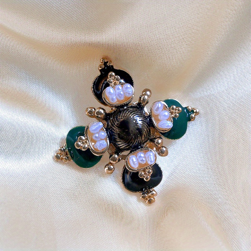 

Elegant Baroque Style Brooch Pin - Vintage Enamel & Pearl Embellished, Novelty Accessory For Men And Women, Ideal For Suit Coats & Wedding Party Decor