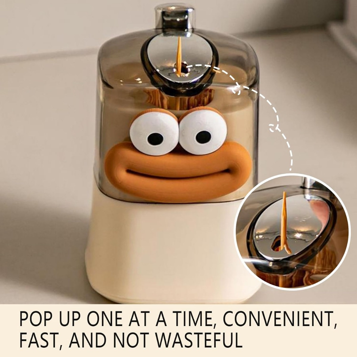 Whimsical Sausage Mouth Automatic Toothpick Dispenser - Durable Abs, Pop- With Cartoonish Face, Includes Toothpicks - Ideal For Home & Kitchen Decor
