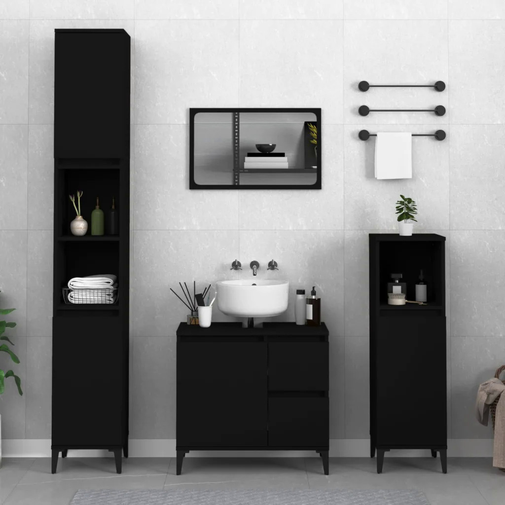 

Bathroom Cabinet Black 30x30x100 Cm Wood-based Fabric