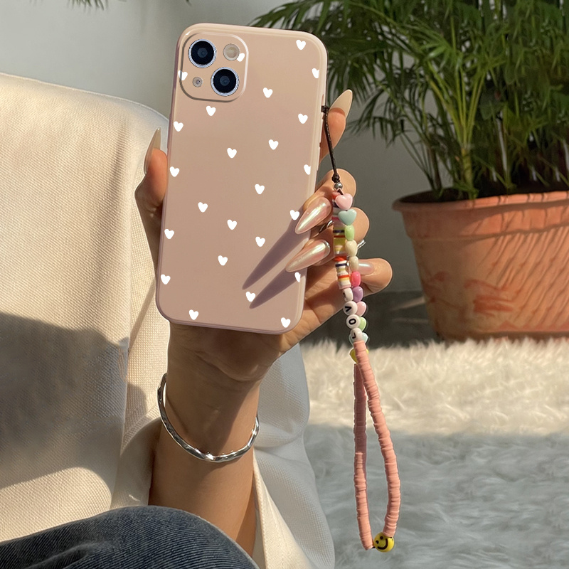 TEMU Luxe siliconen lanyard houder telefoonhoesje patroon wit hart voor iPhone 15 14 13 12 11 Pro Max XR XS Max X 8 7 Plus 2020 SE schokbestendig