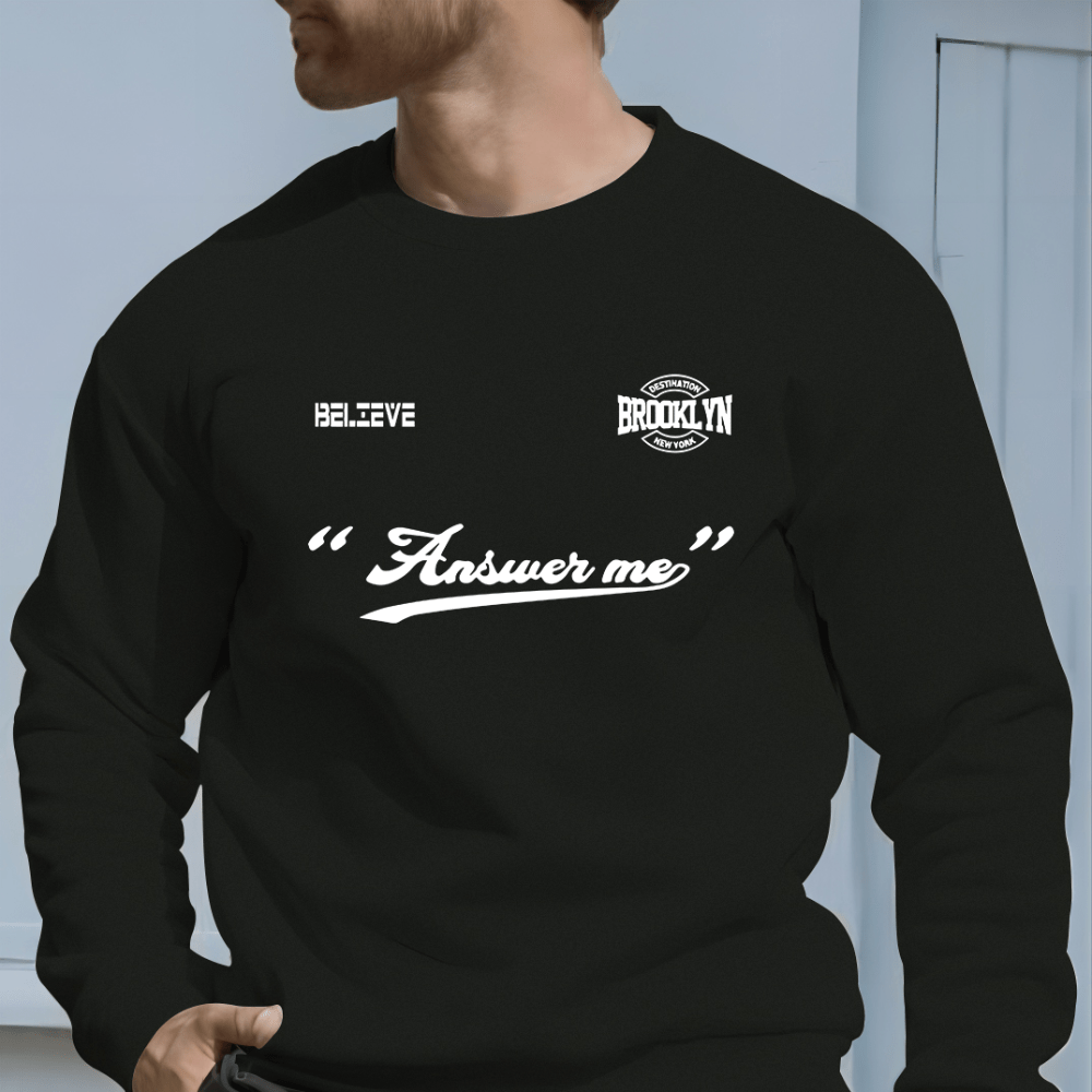 

Men's Casual Crew Neck Sweatshirt With Alphabet Print - Knit Polyester Fabric With Slight Stretch, Regular Fit, Long Sleeve Pullover Style - Casual Fashion Letter Printed Sweater