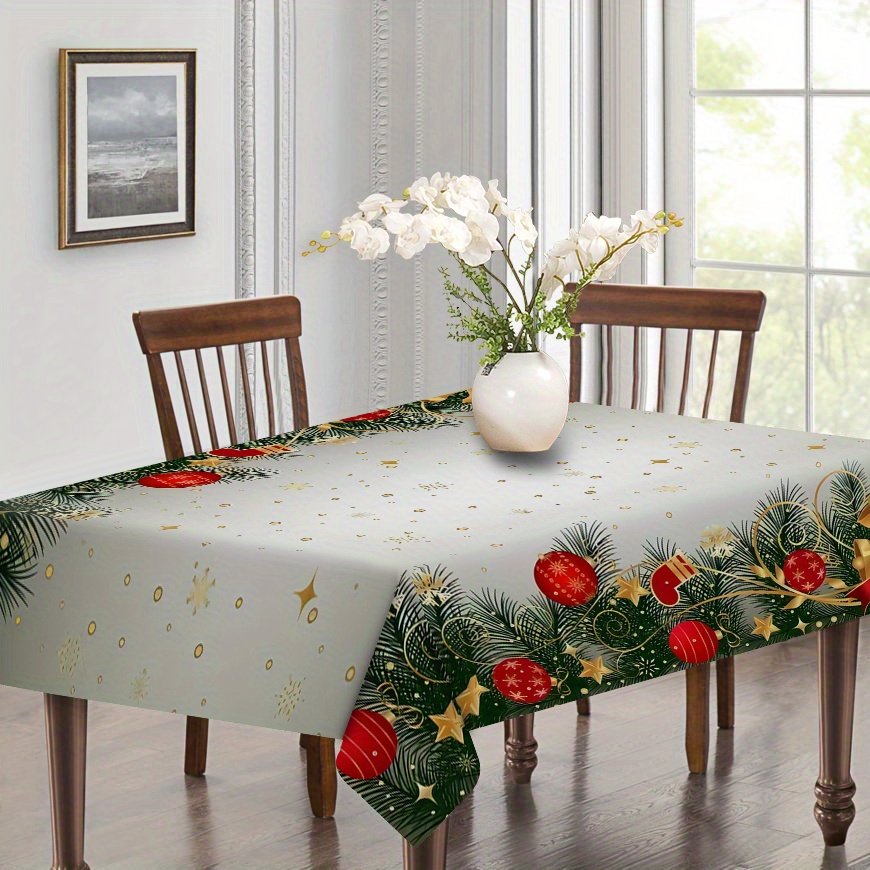 

1pc Rectangular Christmas Theme Printed Tablecloth - Woven 100% Polyester For Home, Kitchen, Dining Room Decoration - Stain Resistant, Durable Indoor & Outdoor Party Holiday Decor Essentials