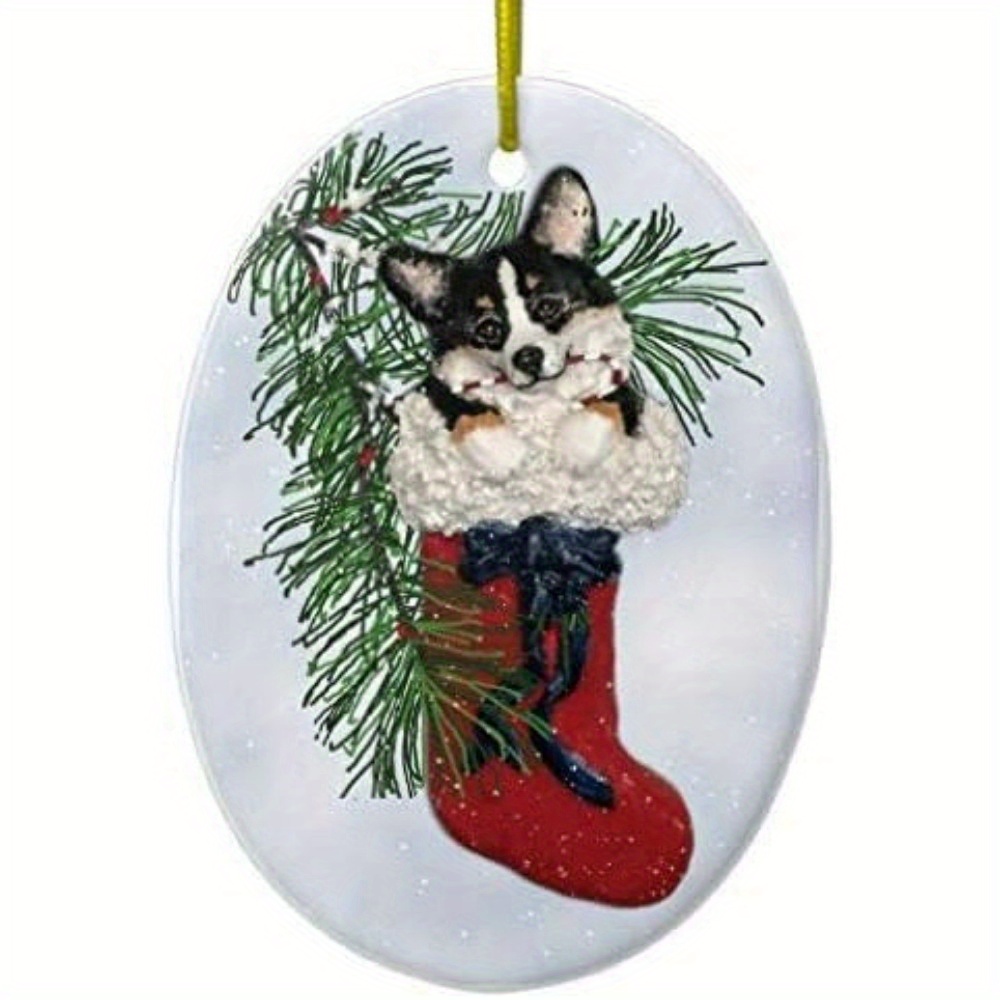 

2pcs Tricolor Corgi In Christmas Stocking Christmas Ornaments Novelty Christmas Tree Decorations Idea