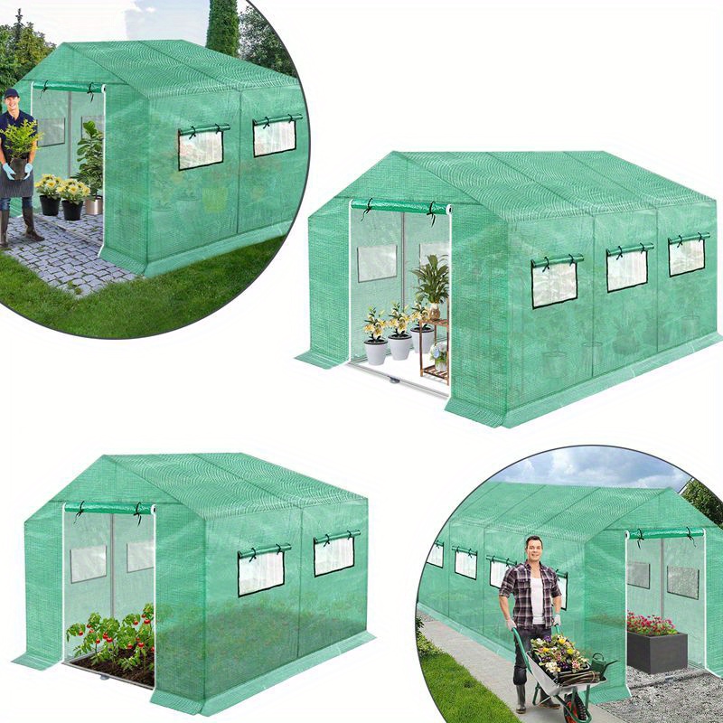 

Serre en aluminium avec feuille d'aluminium pour l'extérieur 3 x 2 x 2 m Kit de serre avec porte tunnel et fenêtres pour la de plantes de jardin, vert