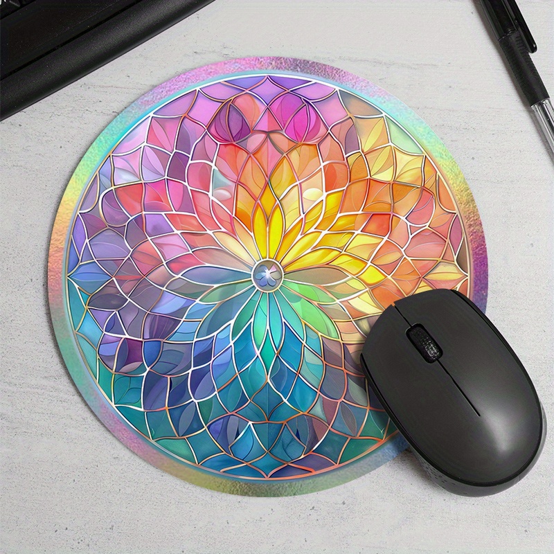 

1pc Waterproof Artistic Floral Mandala Round Mouse Pad, Non-slip Rubber Base Computer Desk Mat For Office And Home