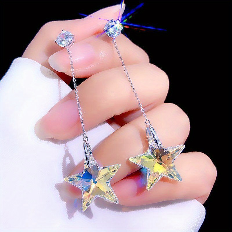 TEMU Boucles d'oreilles longues pendantes étoile pour femme, boucles d'oreilles pendantes à chaîne avec strass brillants AB