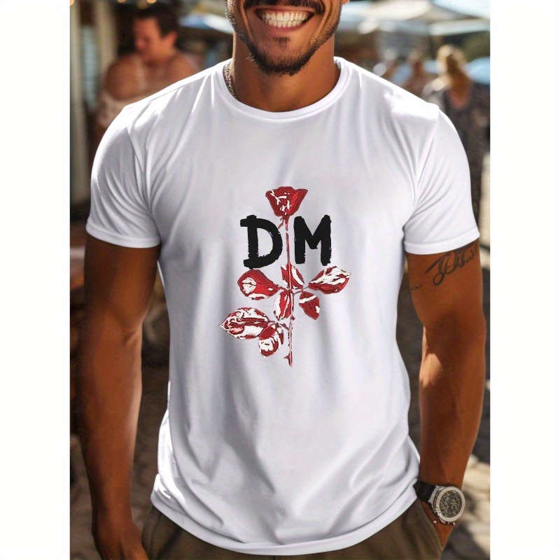 

DM, T-shirt à col rond imprimé rose, confortable à manches courtes, avec un nouveau motif imprimé à la mode pour hommes, adapté aux activités quotidiennes décontractées en plein air à la maison.