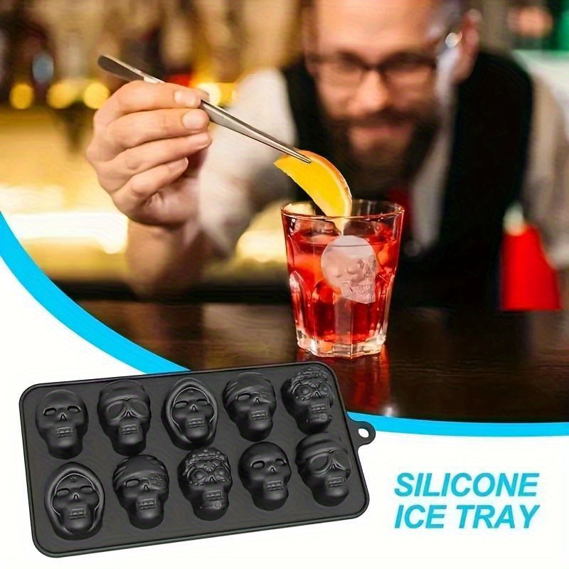 halloween skull   tray 1pc silicone mold for whiskey cocktail multipurpose chocolate candy pudding jelly mold rectangular plastic manual kitchen accessory for   details 4