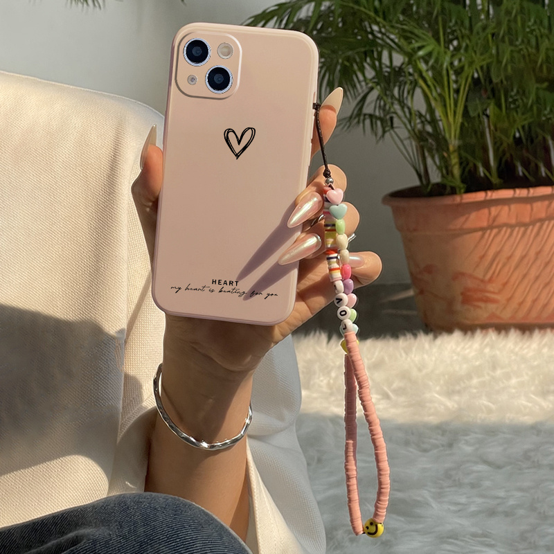 TEMU Luxe siliconen lanyard houder telefoonhoesje patroon zwart hart voor iPhone 15 14 13 12 11 Pro Max XR XS Max X 8 7 Plus 2020 SE schokbestendig