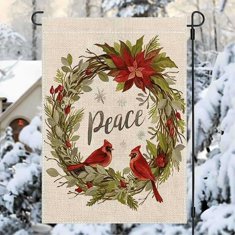 

Christmas Peace Garden Flag - Double-sided Polyester Burlap, No Electricity Required, Waterproof, Fade Resistant With Poinsettia And Design, 12x18 Inch - 1pc